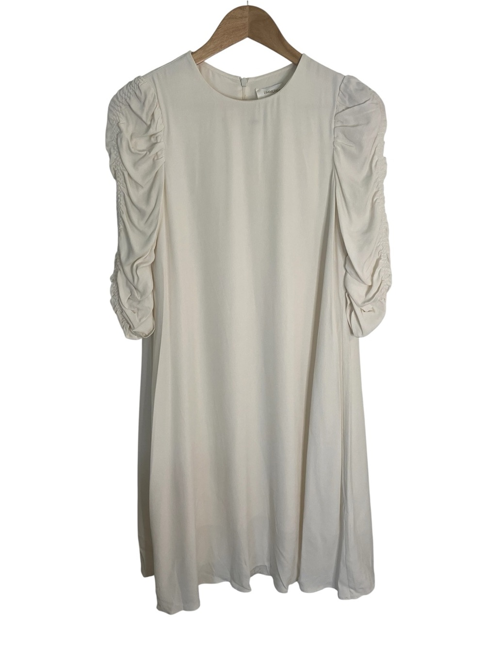 Zimmermann Cream Ruched Puff-Sleeve Mid length tent Dress Size 0 old money